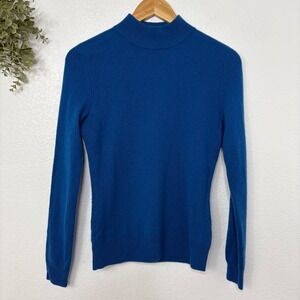 Prive Cashmere Mock Neck Sweater Blue Long Sleeve Size S